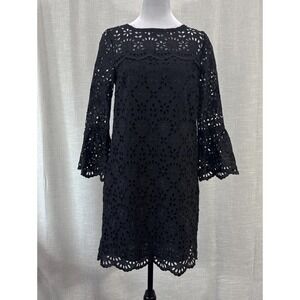 J Crew Women's Dress Size 4 Black Eyelet Lace Beautiful Sleeves